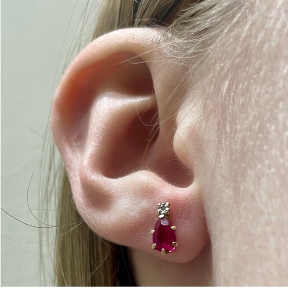 Ruby- and Diamond-look and silver-tone Earrings, Costume Jewelry - Picture 3 of 3